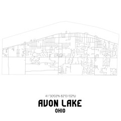 Avon Lake Ohio. US street map with black and white lines.