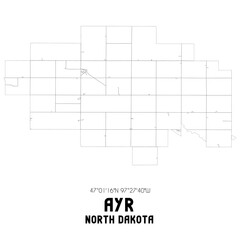 Ayr North Dakota. US street map with black and white lines.