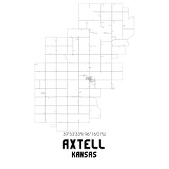 Axtell Kansas. US street map with black and white lines.