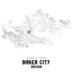 Baker City Oregon. US street map with black and white lines.