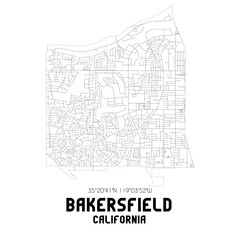 Bakersfield California. US street map with black and white lines.