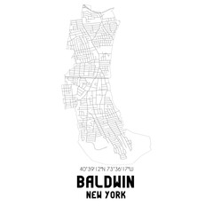 Baldwin New York. US street map with black and white lines.