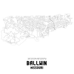 Ballwin Missouri. US street map with black and white lines.