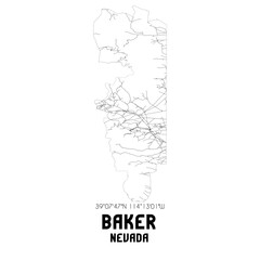 Baker Nevada. US street map with black and white lines.
