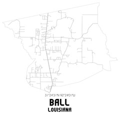 Ball Louisiana. US street map with black and white lines.