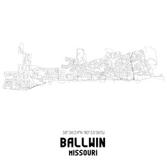 Ballwin Missouri. US street map with black and white lines.