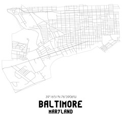 Baltimore Maryland. US street map with black and white lines.