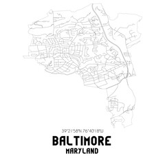 Baltimore Maryland. US street map with black and white lines.
