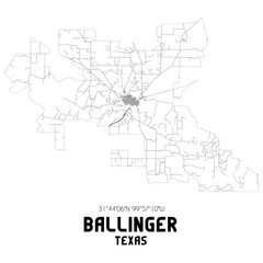 Fototapeta na wymiar Ballinger Texas. US street map with black and white lines.