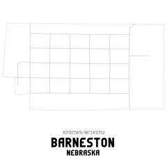 Barneston Nebraska. US street map with black and white lines.