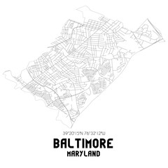 Baltimore Maryland. US street map with black and white lines.