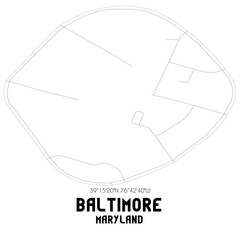 Baltimore Maryland. US street map with black and white lines.