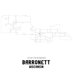 Barronett Wisconsin. US street map with black and white lines.