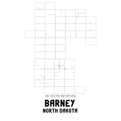 Barney North Dakota. US street map with black and white lines.