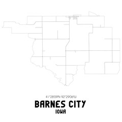 Barnes City Iowa. US street map with black and white lines.