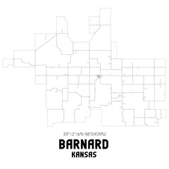 Barnard Kansas. US street map with black and white lines.