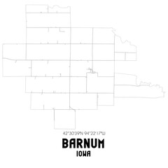 Barnum Iowa. US street map with black and white lines.
