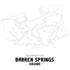 Barren Springs Virginia. US street map with black and white lines.