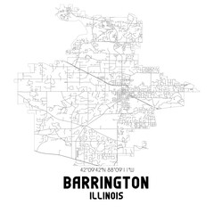 Fototapeta na wymiar Barrington Illinois. US street map with black and white lines.