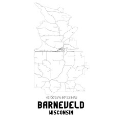 Barneveld Wisconsin. US street map with black and white lines.