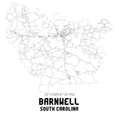 Barnwell South Carolina. US street map with black and white lines.