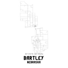 Bartley Nebraska. US street map with black and white lines.