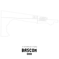 Bascom Ohio. US street map with black and white lines.