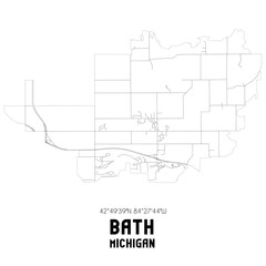 Bath Michigan. US street map with black and white lines.