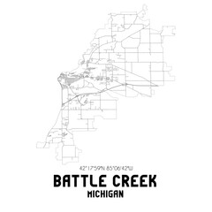 Battle Creek Michigan. US street map with black and white lines.