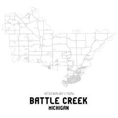 Fototapeta na wymiar Battle Creek Michigan. US street map with black and white lines.