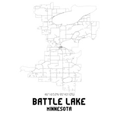 Battle Lake Minnesota. US street map with black and white lines.
