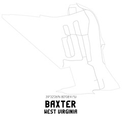 Baxter West Virginia. US street map with black and white lines.