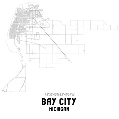 Bay City Michigan. US street map with black and white lines.