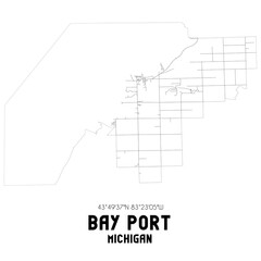 Bay Port Michigan. US street map with black and white lines.