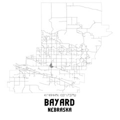 Fototapeta na wymiar Bayard Nebraska. US street map with black and white lines.
