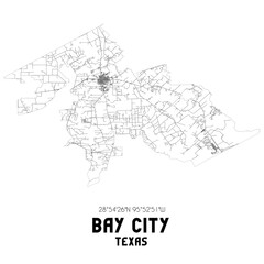 Bay City Texas. US street map with black and white lines.