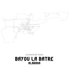 Bayou La Batre Alabama. US street map with black and white lines.