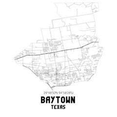 Baytown Texas. US street map with black and white lines.