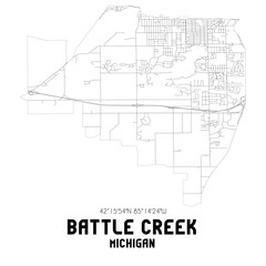 Battle Creek Michigan. US street map with black and white lines.