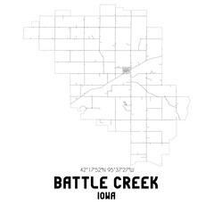 Battle Creek Iowa. US street map with black and white lines.