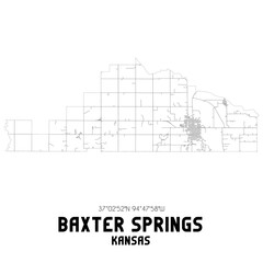 Baxter Springs Kansas. US street map with black and white lines.