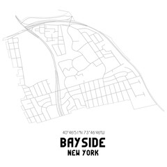 Bayside New York. US street map with black and white lines.