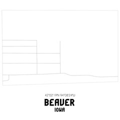 Beaver Iowa. US street map with black and white lines.