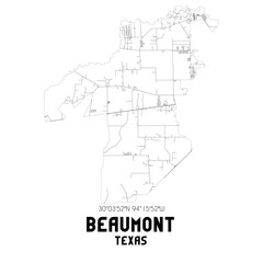 Beaumont Texas. US street map with black and white lines.