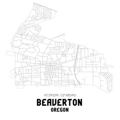 Beaverton Oregon. US street map with black and white lines.