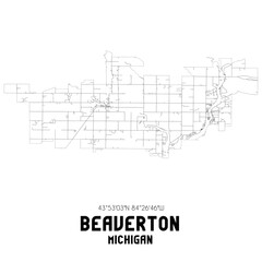 Beaverton Michigan. US street map with black and white lines.