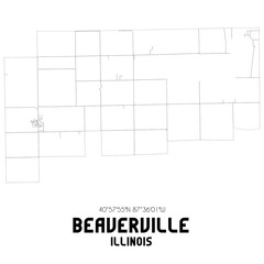 Beaverville Illinois. US street map with black and white lines.