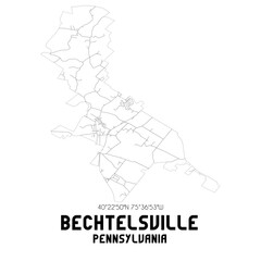 Bechtelsville Pennsylvania. US street map with black and white lines.