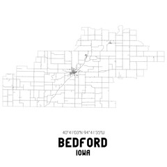 Bedford Iowa. US street map with black and white lines.