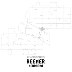 Beemer Nebraska. US street map with black and white lines.